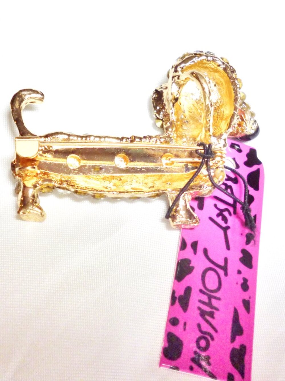 Betsey Johnson Dachshund Dog Brooch / Pendant Pink Rhinestones Gold Plate NWT - Picture 3 of 3